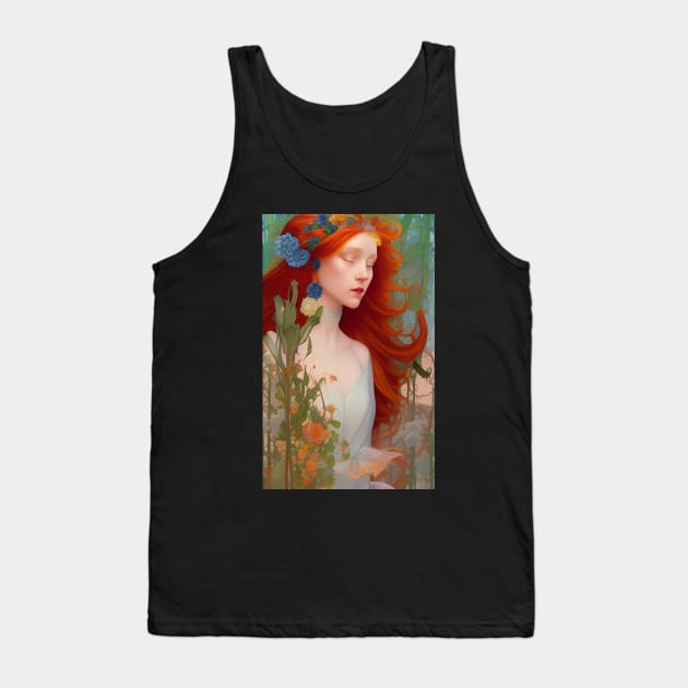 Beautiful Red Haired Floral Goddess Irish Tank Top by ZiolaRosa